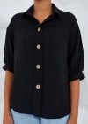 Siyah Kısa Kol Oversize Keten Gömlek 20240