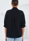 Siyah Kısa Kol Oversize Keten Gömlek 20240