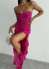 STRABLEZ SANDY ELBİSE YANLARI KATLI  Fuşya