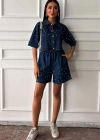 Taş Detaylı Gömlek Şort Denim Takım 10175