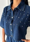 Taş Detaylı Gömlek Şort Denim Takım 10175