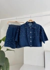 Taş Detaylı Gömlek Şort Denim Takım 10175