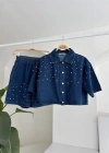 Taş Detaylı Gömlek Şort Denim Takım 10175