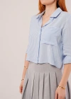 Tek Cep Çizgili Mavi Kısa Gömlek