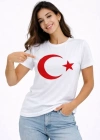 Thirt Kısa Kol Bisiklet Yaka Ay Yıldız Bayrak Baskılı Tişört  Beyaz