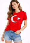 Thirt Kısa Kol Bisiklet Yaka Ay Yıldız Bayrak Baskılı Tişört  Kırmızı