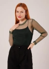 Transparan Yeşil Tül Basic Bluz