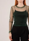 Transparan Yeşil Tül Basic Bluz