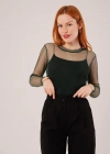 Transparan Yeşil Tül Basic Bluz