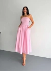 traplez Pileli Elbise  Pembe