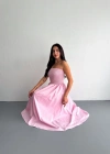 traplez Pileli Elbise  Pembe