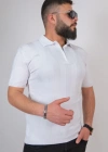 Triko Dokuma Yarım Fermuarlı Yakalı Tshirt  Beyaz