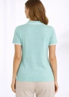 Triko Kumaş Yakalı Düğmesiz Açık Yaka Fitilli Kısa Kollu Regular Fit Tişört Tshirt  int Yeşili