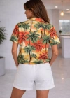 Tropikal Palmiye Desenli Kısa Kol Gömlek Şort Takım Yazlık Rahat  Desenli