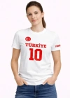 TÜRKİYE Ay Yıldız Baskılı 10 Numara Forma Tişört Taraftar Thirt  Beyaz