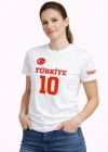 TÜRKİYE Ay Yıldız Baskılı 10 Numara Forma Tişört Taraftar Thirt  Beyaz