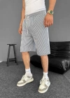 u Yolu Çizgili Cepli Şort Gri
