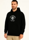 Üç İplik Kapşonlu ön Ve Arka Baskılı weathirt Hoodie iyah