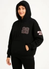Üç İplik Kapüşonlu Ön Ve Arka Baskılı weathirt Hoodie  iyah