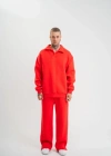 Üç İplik Uzun Kol Yakalı Eşofman Takım  Kırmızı