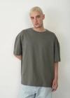 Unisex Basic Bisiklet Yaka Oversize Thirt  Füme