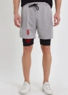 Unisex Baskılı İç Cepli porcu Alt Taytlı Şort  Gri