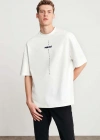 Unisex Baskılı Oversize Thirt  Beyaz