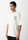 Unisex Baskılı Oversize Thirt  Beyaz