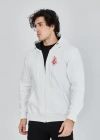 Unisex Baskılı Tam Fermuarlı Kapşonlu weathirt  Beyaz