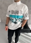 Unisex Baskılı Yarım Fermuarlı Thirt  Beyaz