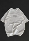 Unisex Bisiklet Yaka Baskılı Oversize Thirt  Beyaz