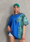Unisex Bisiklet Yaka Baskılı Oversize TShirt  avi