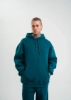 Unisex Double Oversize Kapşonlu Basic SweatShirt  Koyu Deniz Yeşili