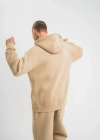 Unisex Double Oversize Kapşonlu Basic weathirt  Bej
