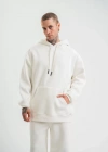 Unisex Double Oversize Kapşonlu Basic weathirt  Beyaz