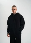 Unisex Double Oversize Kapşonlu Basic weathirt  iyah