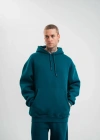 Unisex Double Oversize Kapşonlu Basic weathirt  Koyu Deniz Yeşili