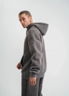 Unisex Double Oversize Kapşonlu Yıkamalı weathirt  Füme