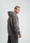 Unisex Double Oversize Kapşonlu Yıkamalı weathirt  Füme