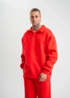 Unisex Double Oversize Patlı Yaka weathirt  Kırmızı