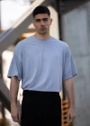 Unisex Düz Biskilet Yaka Oversize Tshirt  Gri