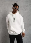 Unisex ırt Baskılı Kapüşonlu Üç İplik Oversize weatshirt  Beyaz
