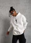 Unisex ırt Baskılı Kapüşonlu Üç İplik Oversize weatshirt  Beyaz
