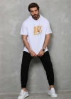 Unisex Kapşonlu Kısa Kol Oversize Baskılı Thirt  Beyaz