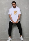 Unisex Kapşonlu Kısa Kol Oversize Baskılı Thirt  Beyaz