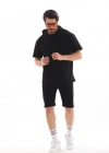 Unisex Kapşonlu Oversize Thirt Şortlu Takım  iyah
