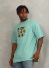 Unisex Oversize Baskılı Bisiklet Yaka TShirt  Mint Yeşili