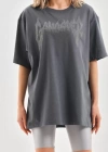 Unisex Taş Desenli Oversize Thirt  Füme