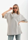 Unisex Taş Desenli Oversize Thirt  Gri