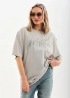 Unisex Taş Desenli Oversize Thirt  Gri